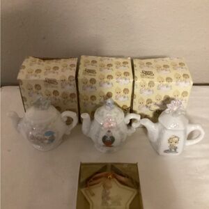 Precious Moments White Mini Teapot Trio